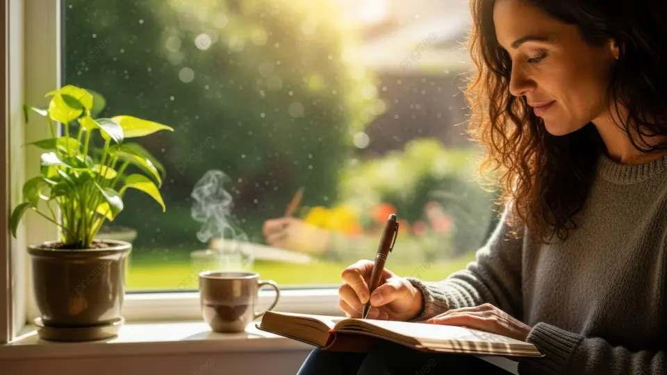 pngtree-woman-writing-in-a-journal-by-sunny-window-with-steaming-cup-image_20346148 Women by window writing her legacy in a journal